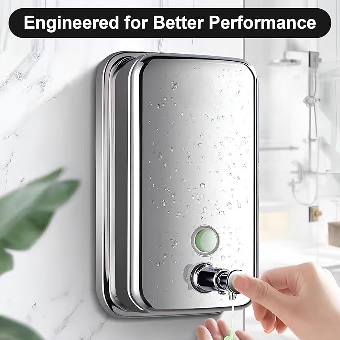 Heavy Duty Soap Dispenser Wall Mount Stainless Steel Soap Dispenser Manual Liquid Pump Rust-Proof Leak Free Pump for Commercial & Home Kitchen Bathroom (34 fl.oz./1000ml)