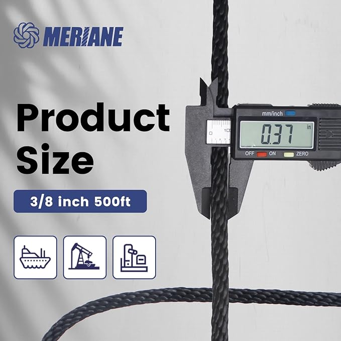 MERIANE Black Nylon Rope 3/8inch 500FT – Multipurpose Solid Braided Rope – Ideal Use for Camping, Clothesline, Marine, Flag Line – Abrasion & UV Resistant – Shock Absorption Rope for Indoor Outdoor