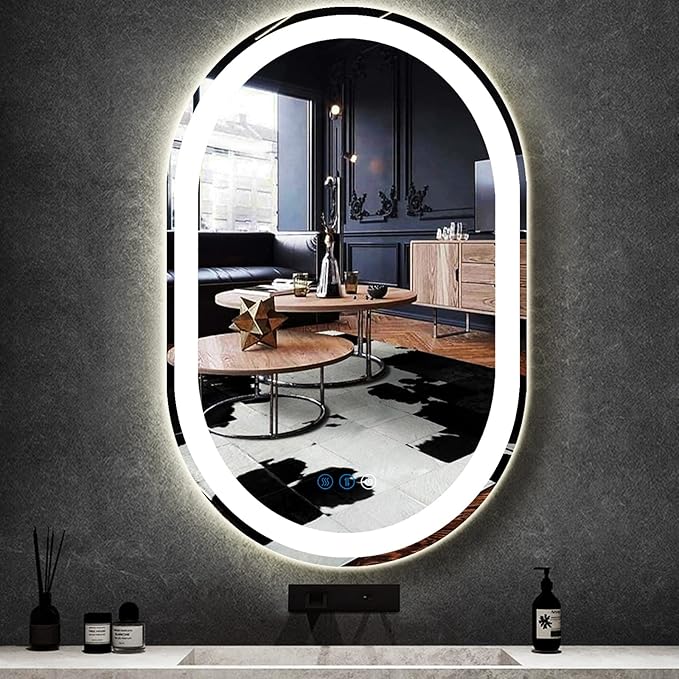 40 x 24 Inch Oval LED Bathroom Mirror with Lights 40 Inch Large Oval Lighted Vanity Mirror for Bathroom Salon Wall Horizontal/Vertical Mounted Anti-fog Smart Memory 3 Color Dimmable Front Lit
