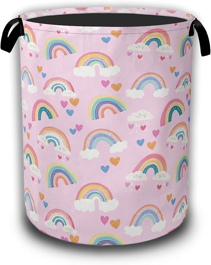 Boho Rainbow Groovy Laundry Basket, Laundry Hamper Waterproof Oxford Cloth Tote Collapsible,Clothes Storage Bucket Decorative Toy Organizer For Bathroom Bedroom 16" x 20.8"