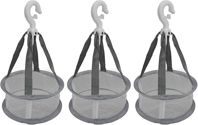 Makeup Brush Drying Rack, 3pcs Hanging Mesh Dry Net Mini Ventilated Windproof Drying Rack Basket Dryer for Makeup Brushes Tools (Grey)