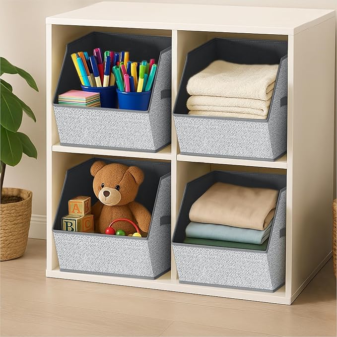 Large Closet Storage Cubes - Closet Storage Bins with Dual Handles for Clothes, Towels, Toys, Shelf Organizer Bins for Bedroom, Nursery, Shelves, Small Spaces, Ant Light Gray, 6 Pack