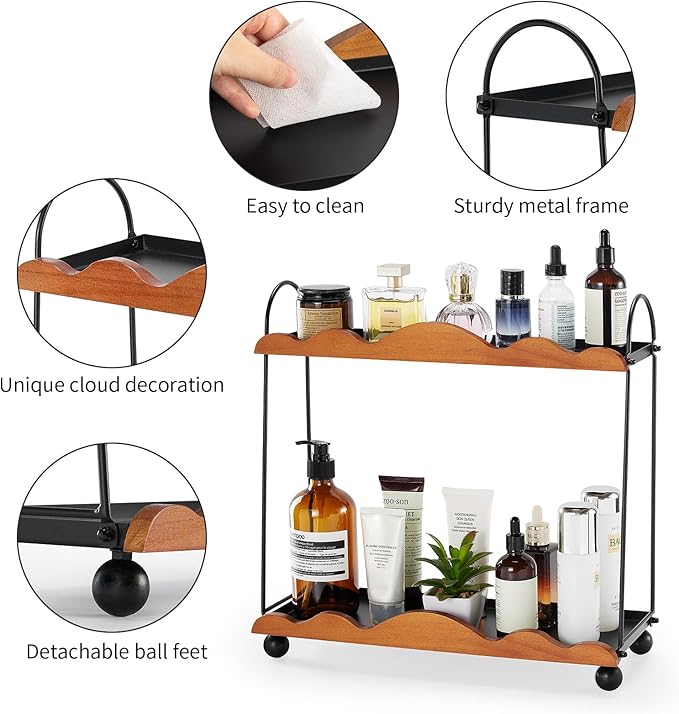 2 Tier Bathroom Countertop Organizer, Vanity Organizer and Storage for Skincare Perfume, Large Capacity Makeup Standing Counter Rack, Wood Counter Shelf for Bathroom Decor/Kitchen/Coffee Bar