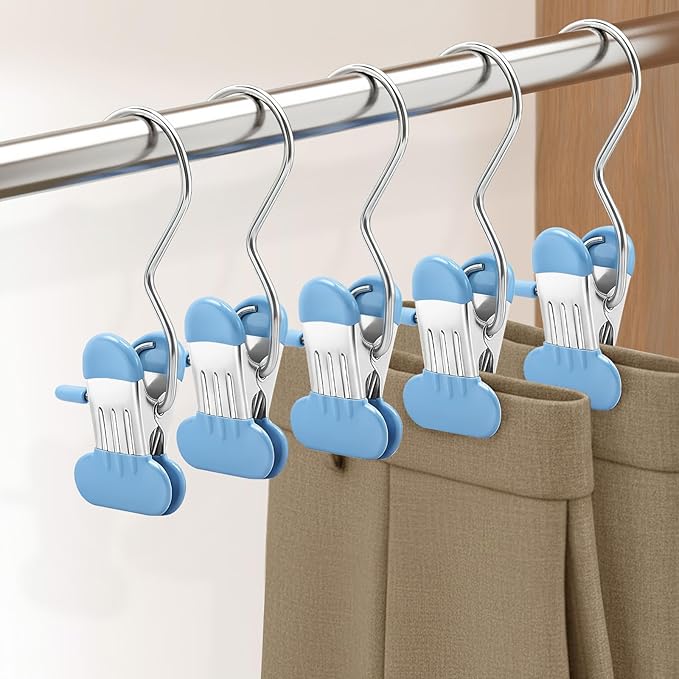 POZEAN Wider Leggings Hangers for Closet 60 Pack, Metal Pants Hangers with Clips, Non-Slip Skirt Boot Jeans Hanger, Stackable Closet Organizer Space Saving Blue