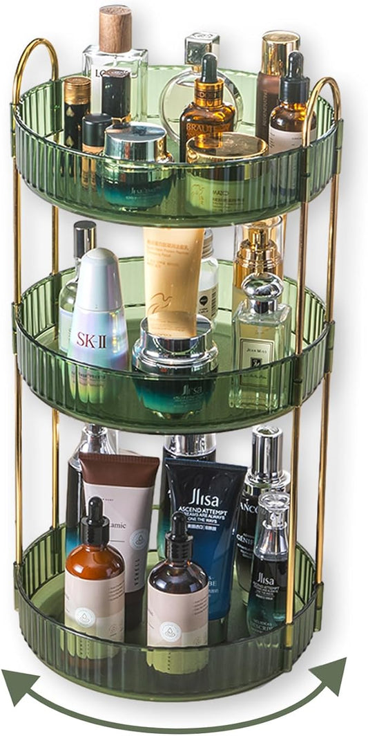 360 Rotating Perfume Organizer,3 Tier Large Capacity Make Up Organizers and Storage,Makeup Organizer for Bathroom,Cosmetic Perfume Stand Holder (Green-3 Tier)