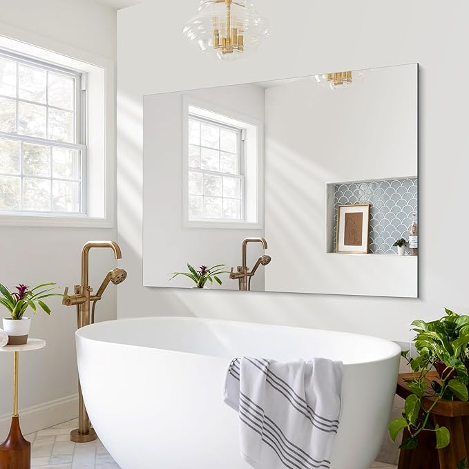 CILIBER Frameless Rectangle Mirror, 36x48 Inch Large Bathroom Mirrors for Wall Over Sink, Upgraded Shatterproof Vanity Mirror with Polished Edge for Bathroom,Bedroom,Living Room and Entryway