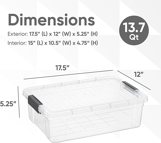 Superio Clear Storage Bins with Lids, 10 Quart BPA Free Plastic Containers, Transparent Boxes for Organizing, Stackable Crates, Organizer Totes for Home, Office, School, and Dorm