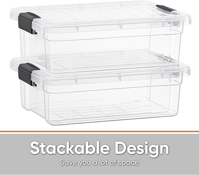 Superio Clear Plastic Storage Bin with Lid,Non-Toxic, BPA Free, Odor Free, Organizer Storage Box, Stackable Plastic Tote for Home, Garage, School, and Office (11 Quart, 6-Pack)