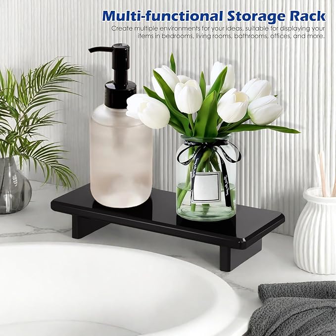 Acrylic Black Vanity Tray 2-Pack – Multi-Purpose Kitchen & Bathroom Counter Organizer, Waterproof Soap/Sponge/Brush Holder, Plant & Candle Display Riser, Compact Tray 8.6"×3.6"×1.5"