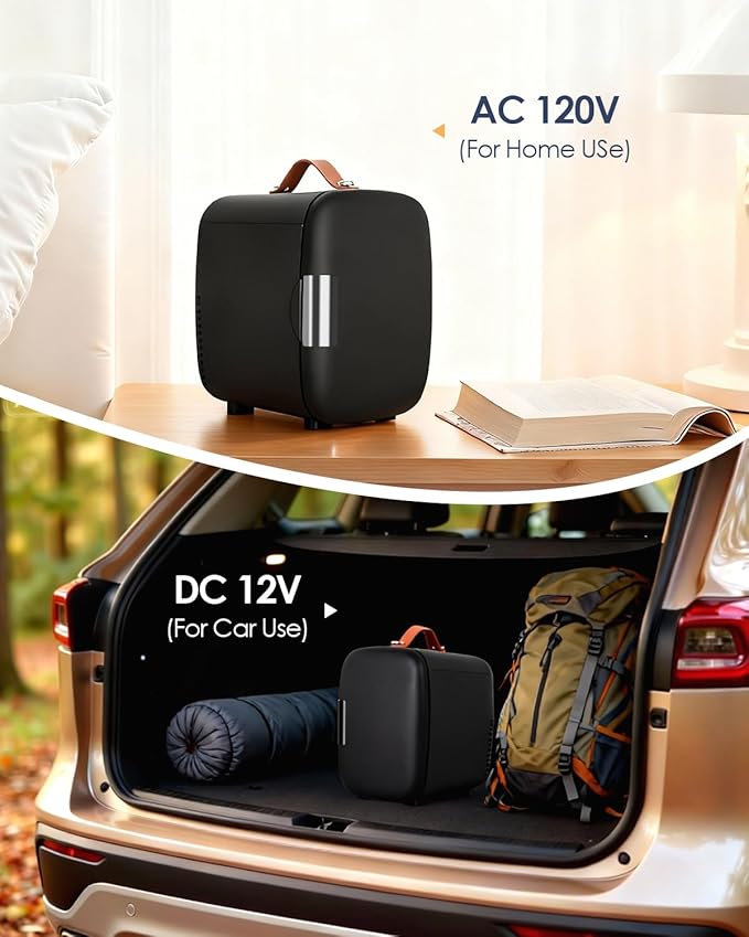 Compact Refrigerator, Portable Mini Fridge for Skincare Food Drinks, 4L/6 Can Electric Plug In Cooler & Warmer, AC/DC Skincare Refrigerator for Bedroom Office Car Dorm (Black)