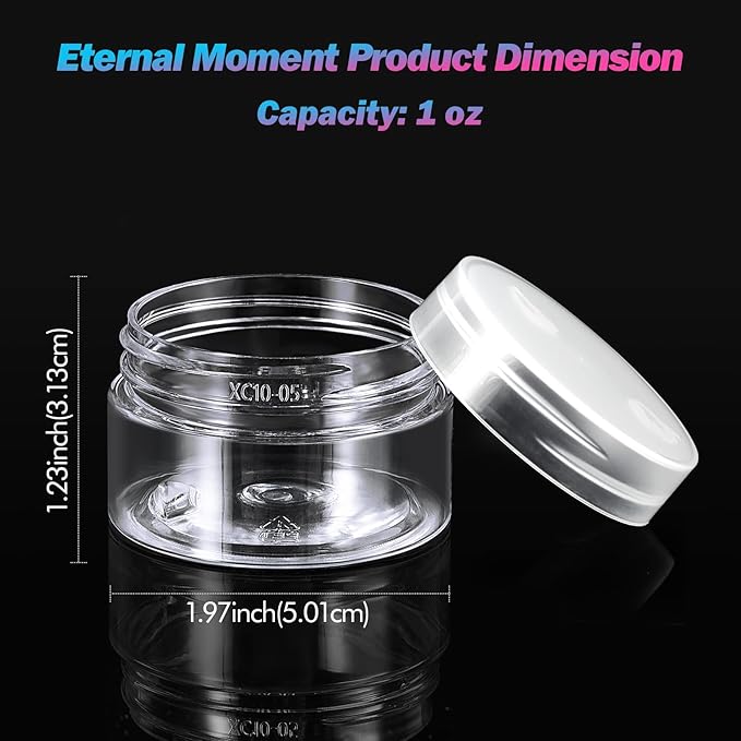 Eternal Moment 36 Pack 1 OZ Plastic Jars Round Clear Cosmetic Container Jars with Clear Lids, Perfect for Lotion, Slime，Cream, Ointments, Makeup, Eye Shadow, Samples, Pot, Travel Storage