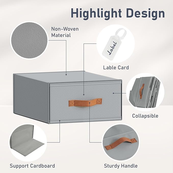 DIMJ Closet Organizers and Storage- Fabric Stackable Storage Drawers Shelf Organizer for Clothes, Underwear, Sweaters, Collapsible Storage Bins for Wardrobe, Bedroom, Shelves