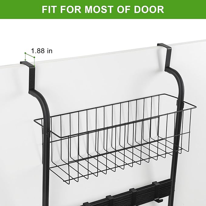 Over The Door Towel Rack 5 Tier Over The Door Towel Bar with Hooks Metal Towel Hanger for Bathroom Towel Holder Over Door with Basket for Bathroom Bedroom (Black)