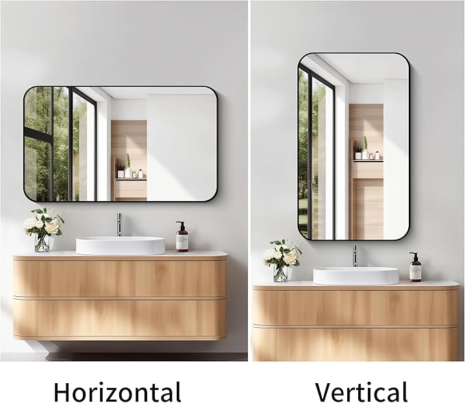 FORBATH Bathroom Mirror for Over Sink 24x40 Inch Black, Rectanglar Wall Mirror with Metal Frame, Rounded Corners for Bathroom, Bedroom, Entryway Decor (Horizontal or Vertical)