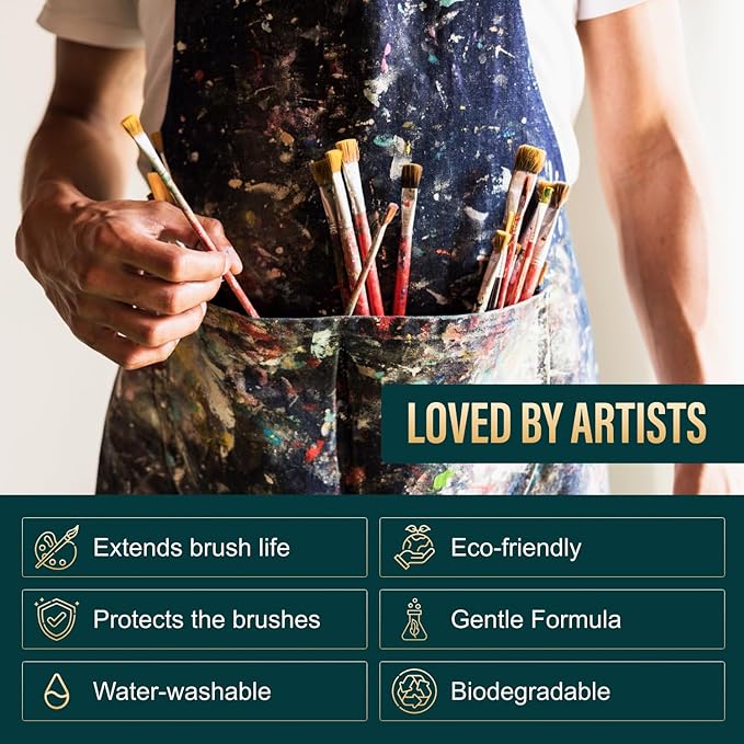 Oil Paint Brush Cleaner and Restorer-Paintbrush Cleaner for Acrylic, Oil, and Glass Paints-Biodegradable, Non-Toxic, Odorless, Eco-Friendly, Quick-Clean Formula Paint Remover (32 Fl Oz)