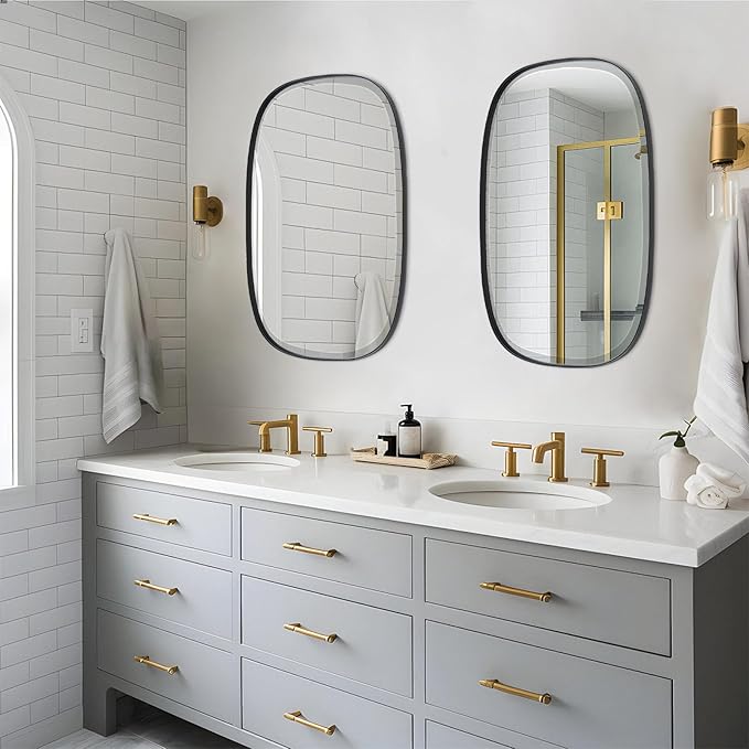 POZINO Oval Beveled Mirror Over Sink, 20"x30" Black Rectangle Mirror for Bathroom, Modern Oblong Vanity Wall Mirrors in Premium Stainless Steel Frame, Wall Mount Hangs Horizontal Or Vertical