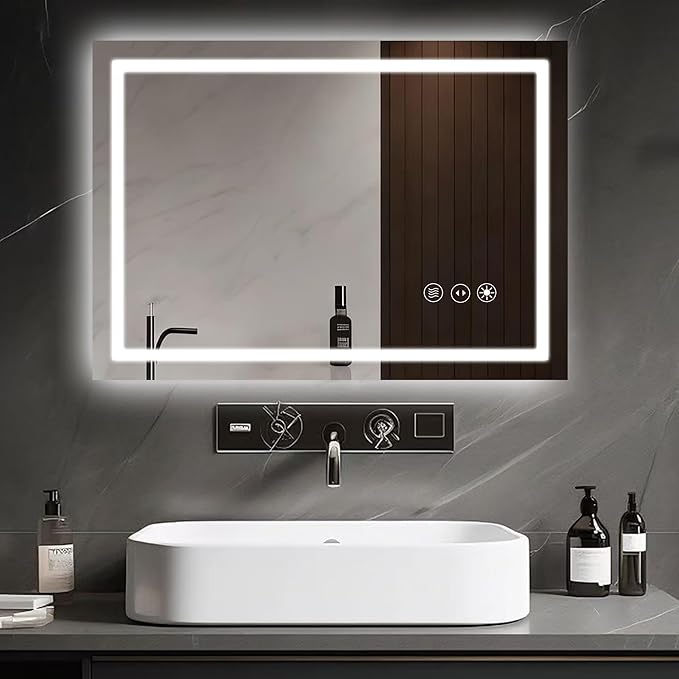 24" x 36" LED Lighted Bathroom Mirror - Backlit + Front Lit Dimmable Vanity Mirror with 3 Color Temperature, Anti-Fog, Memory Function, Shatter-Proof Tempered Glass Wall Mounted LED Mirror