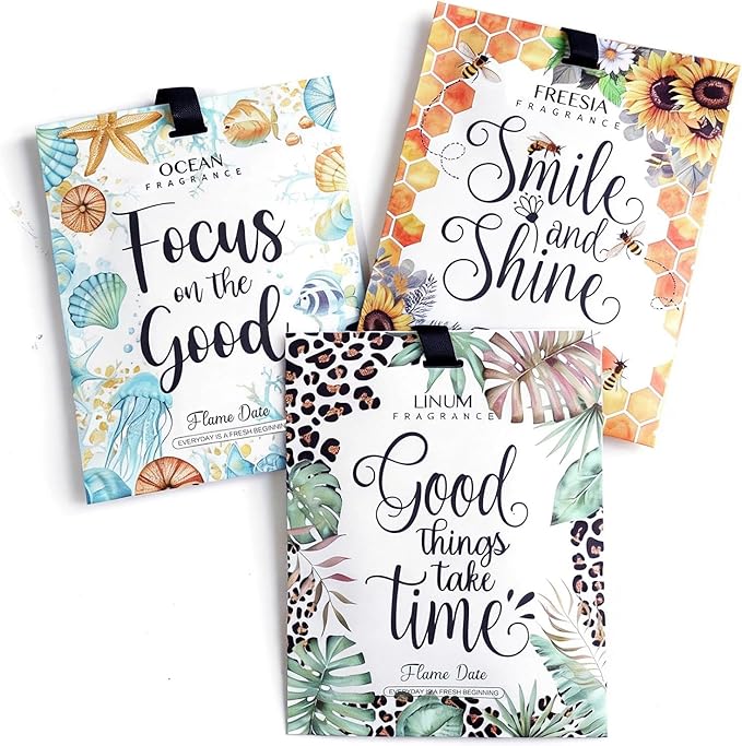 6 Pack Inspirational Scented Sachets - Valentines Day Girlfriend Gifts for Wife | Natural Moth Repellent for Closets, Air Freshener for Home | Shoe & Car Deodorizer for Drawer (Ocean, Linen, Freesia)