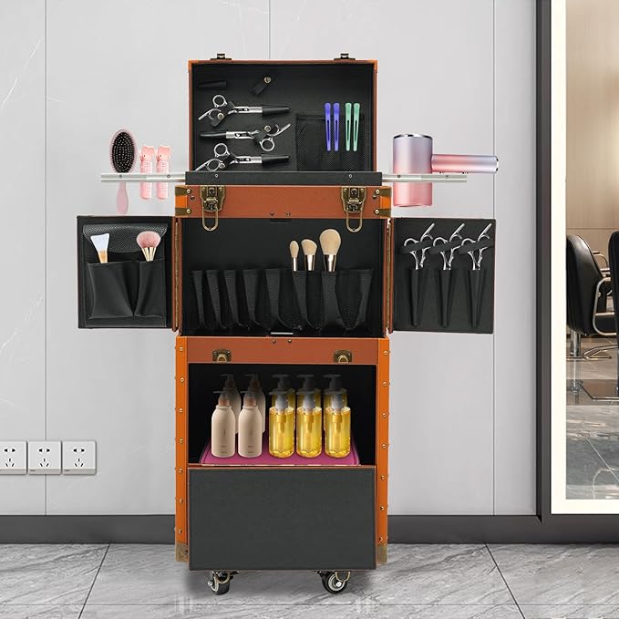 Hairdressing Makeup Case,Hairdressing Rolling Case,Hairstylist Traveling Organiser,Barber Makeup Train Tools Storage Case,Hair Makeup Salon Organizer with Wheels and Password Locks