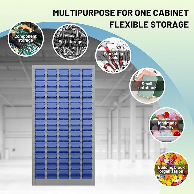100 Drawer Tool Storage Cabinet with ABS Drawers, Bolt and Nut Organizer Parts Box, Hardware Shelving Unit for Garage and Workshop