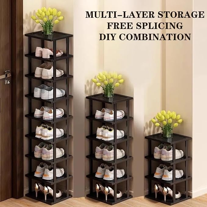Vertical Shoe Rack - Tall Narrow Shoe Rack Organizer for Small Spaces,7 Tier Bamboo Shoen Shelf for Entryway,Closet,Corner,Doorway,Skinny Shoe Shelf Space Saving Shoe Storage,Free Stackable DIY