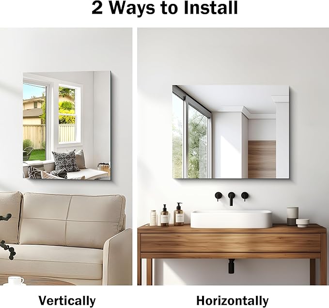CILIBER Frameless Mirror, 24x30 Inch Bathroom Mirror for Wall, Rectangle Bathroom Vanity Mirrors with Polished Edge, Hangs Horizontally or Vertically for Bathroom, Bedroom and Living Room