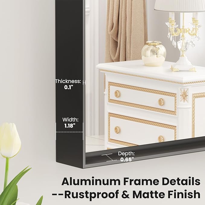 LOAAO Black Bathroom Mirror 48"X30" for Wall, Rectangle Bathroom Vanity Mirror, Tempered Glass, Hangs Vertically or Horizontally, Easy to Install, Modern Design