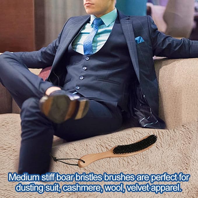 Hat Brush Combo Kit - Horsehair Felt Hat Brush Clean Cowboy Hat, Fedora Hat & Baseball Cap, Boar Bristle Lint Brush Remove Pet Hair Dust for Suits, Suede, Clothes & Furniture, Beech Handle - 2 Pack