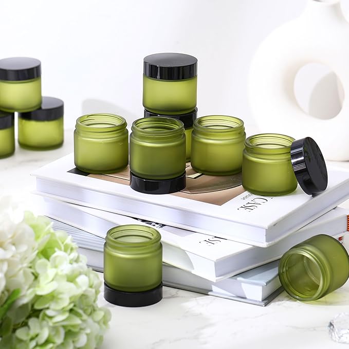 Domensi 72 Pcs 2 oz Glass Jars with Lids Travel Size Round Leakproof Empty Cosmetic Jars with Inner Liners Lid for Storing Makeup Lotions Face Cream Ointments Candle DIY Making (Pea Green)