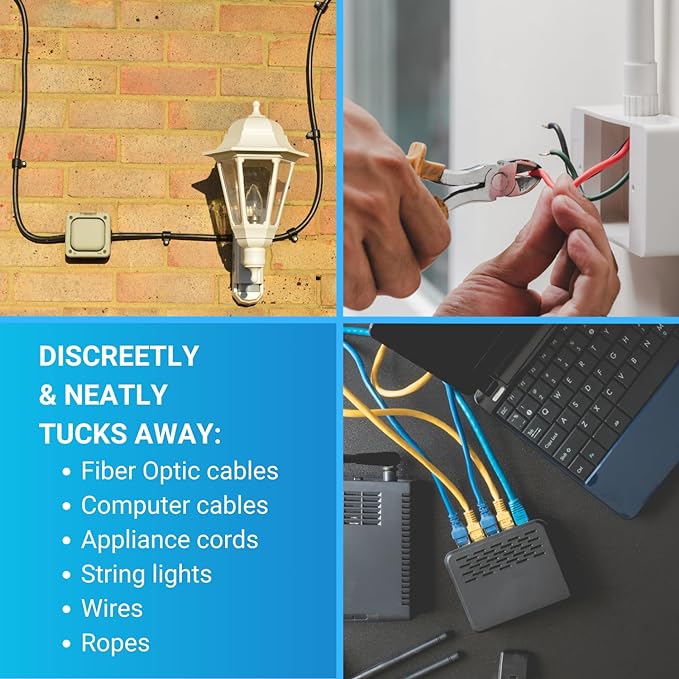 STEREN Coaxial Cable Clips - Cable Holder - Wire Clips - Siding Clips For Hanging - Cord Holder For Desk - Cable Clamps - Cord Clip - Wire Organizer Clips - Tv Mount Screws - Black - 100 Pack