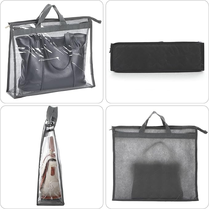 12 Pack Dust Bags for Handbags, Clear Handbag Storage Organizer for Closet, Purse Protector Storage Bag with Zipper and Handle, Hanging Dust Cover Bag for Handbags