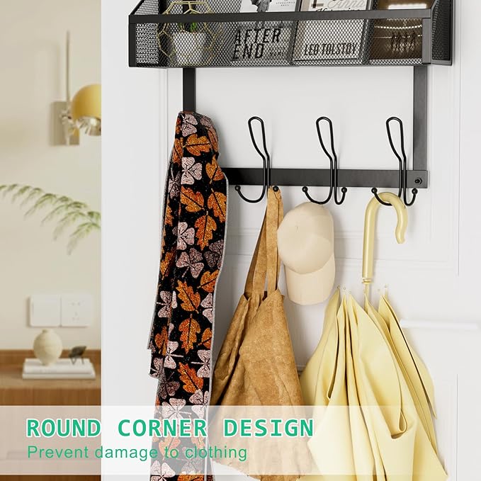 Over The Door Hooks Organizer, Over The Door Shower Caddy, Over The Door Towel Rack Back of Storage with 12 Hooks & 2 Mesh Baskets Door Hanger Organizer for Bathroom,Kitchen,Bedroom(Black)
