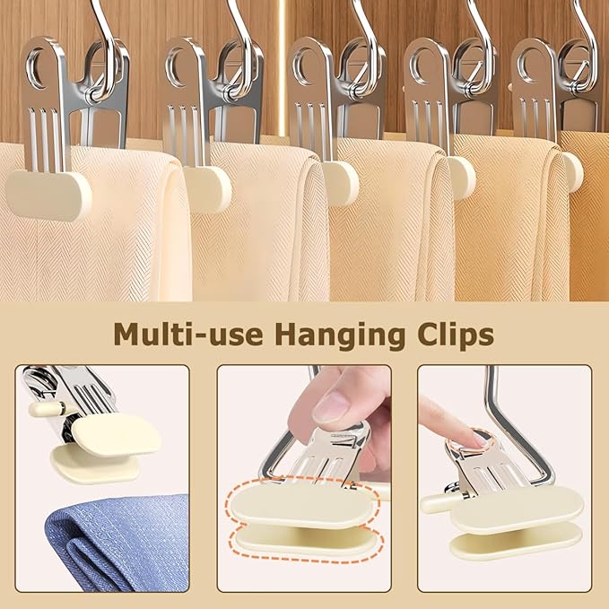 Boot Hangers Clips, 2025 New Heavy Duty Clothes Pin, Multipurpose Boot Hanger with Clips for Closet, Portable Laundry Clip for Travel, Clip Hangers for Pants Hats Socks Gloves (10, Off White)