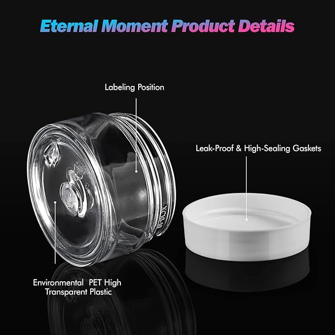 Eternal Moment 36 Pack 1 OZ Plastic Jars Round Clear Cosmetic Container Jars with White Lids, Perfect for Lotion, Slime，Cream, Ointments, Makeup, Eye Shadow, Samples, Pot, Travel Storage