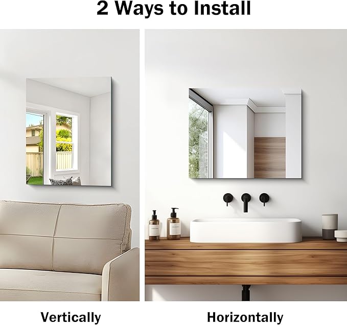 CILIBER Frameless Mirror 16"x20", Rectangle Bathroom Mirror, Shatterproof Vanity Mirrors Polished Edge, Unframed Mirrors for Wall Hangs Horizontally or Vertically for Home Gym Bedroom Living Room