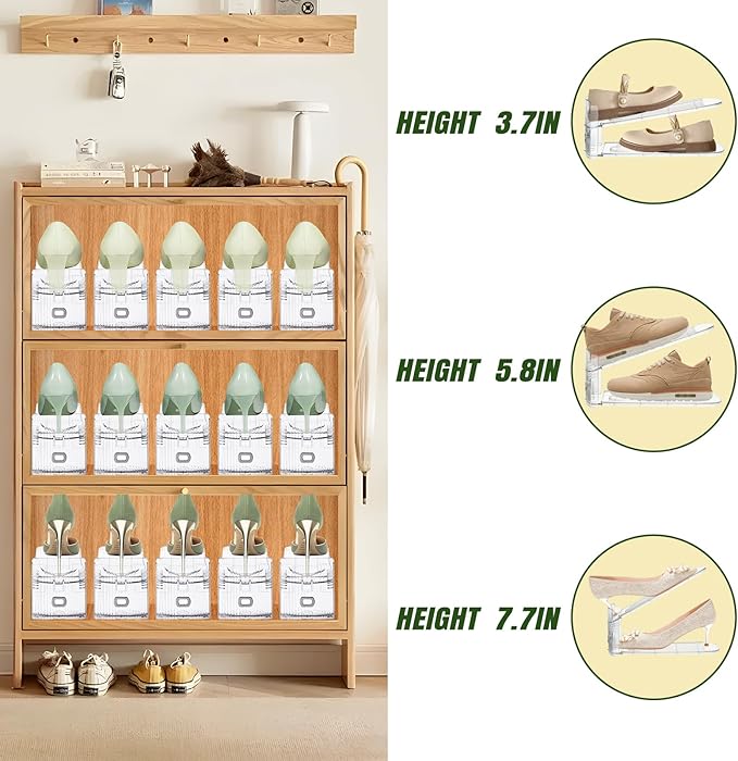 Shoe Slots Organizer,12 Pack Transparent Shoe Stacker Adjustable Shoe Slot Organizer Space Saver Shoe Rack Holder Shoe Storage Organizers for Closet,Transparent