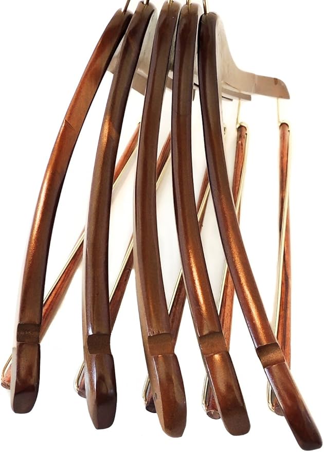 Quality Hangers Wooden Hangers Beautiful Sturdy Suit Curved Hangers Great for Travelers Heavy Duty Coat Hanger with Locking Bar Gold Hooks (5 Pack)