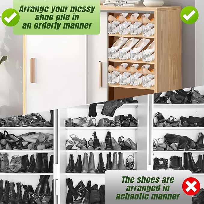 Shoe Slots Organizer,6 Pack Transparent Shoe Stacker Adjustable Shoe Slot Organizer Space Saver Shoe Rack Holder Shoe Storage Organizers for Closet,Transparent