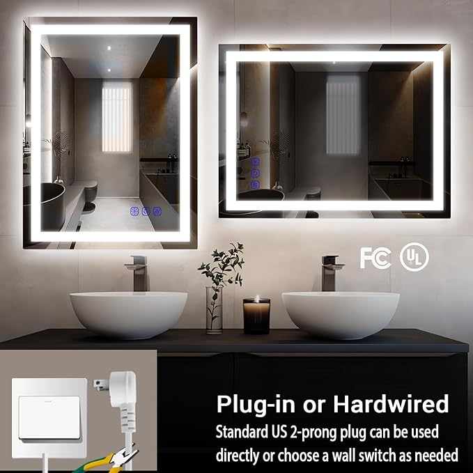 24"x32" LED Bathroom Mirror with Lights Frontlit Smart LED Mirror Bathroom for Wall Lighted Vanity Makeup Mirror with 3-Color Stepless Dimmable,Anti-Fog,CRI 95+,Memory Function