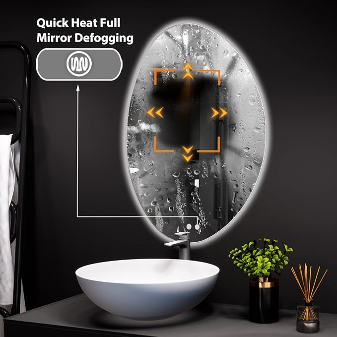 WallBeyond LED Bathroom Mirror with Lights, 24 x 32 Inch Led Bathroom Vanity Mirror for Wall, Anti Fog Mirror for Bathroom, 3 Colors and Dimmable Light, Horizontal/Vertical