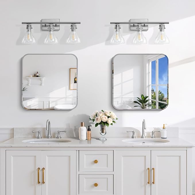 CILIBER Beveled Frameless Mirror, 18x18 Square Bathroom Mirror Rounded Corner, 18 inch Frameless Vanity Mirror, Shatterproof Lightweight Design Wall Mirror for Bedroom Living Room Entryway