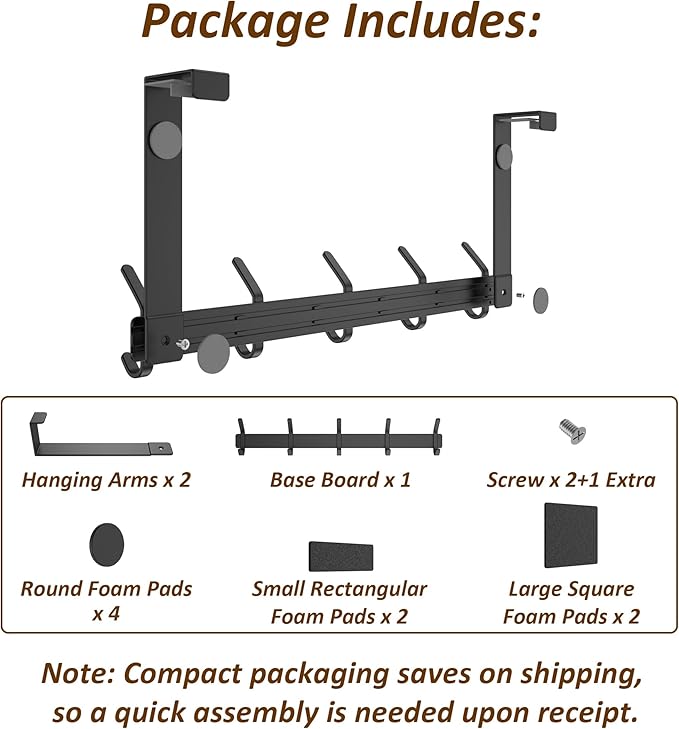 KitchLife Over The Door Hooks Hanger with 7 inches Extended Arms, Fit for 1-3/4" Doors, J18U, Thickened Bathroom Towel Rack Organization, 1 Pack Double-Hook, Matte Black