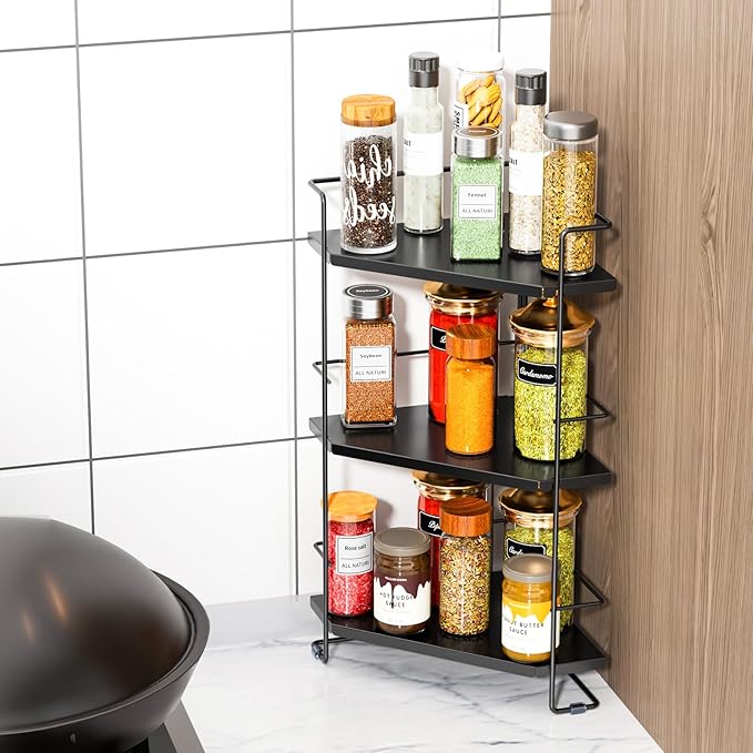 3-Tier Bathroom Organizer, Bathroom Counter Organizer, Bathroom Organizers and Storage for Bathroom, Kitchen Counter, Corner Storage Shelf for Bedroom Storage Makeup Skincare Perfume (Black)