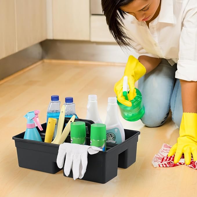 Asking 6 Pack Plastic Cleaning Caddy Organizer with Handle, Plastic Carry Caddy for Cleaning Supplies, Gray