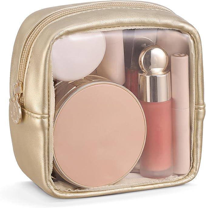 Pocmimut Makeup Bag,Mini Makeup Bag Cute Pouch Purse Organizer Travel Essentials,Clear Makeup Pouch for Car Accessories for Women,Gold