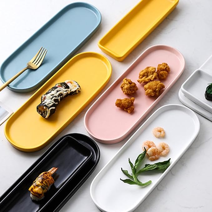 Ceramic Sink Tray, Bathroom Counter Tray, Bathtub Tray, Cosmetics Dish, Candle Tray, Perfume Shampoo Liquid Soap Tray Simple Style Design Suit for Bathroom and Kitchen (2pcs Black)
