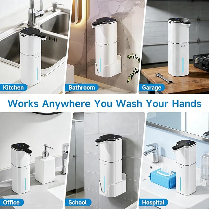 CATIRE Upgraded Larger Capacity Automatic Soap Dispenser Touchless, 17.6oz Liquid Hand Soap Dispenser, Rechargeable 2000mAh, 8 Adjustable Levels, 2-in-1 Wall Mount & Countertop for Kitchen Bathroom