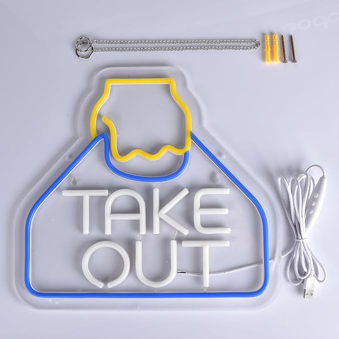 Take Out Neon Sign for Business Carry Out Take Away Led Light up Sign with Dimmable Switch for Restaurants Wall Decor Bar Store Drink Shop Cafe USB Powered 13.8" x 12.6"