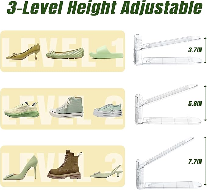 Clear Shoe Slot Organizer, 8 Pack Adjustable Shoe Slots Organizer for Closet Clear Shoe Stackers Shoe Rack Holder Shoe Space Savers for a Pair of Shoes