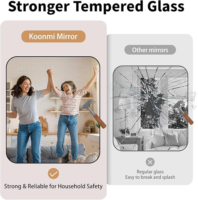 Koonmi Black Framed Bathroom Mirror - 30x30 Inch Shatterproof Tempered Glass Vanity Mirror for Bathroom Sink, Wall Mounted with Matte Aluminum Alloy Frame, No Distortion, Modern Decor